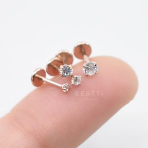 16G/18G/20G • Petit clou de labret à punaise sans fil • Labret en or rose • 1,5 mm - 3 mm • Clou de tragus • Boucle d'oreille à dos plat • Clou de nez