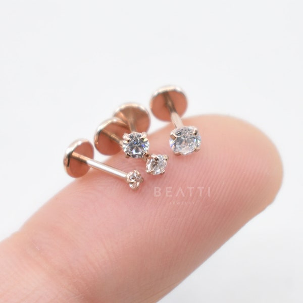 16G/18G/20G • Tiny Threadless Push Pin Labret Stud • Rose Gold Labret • 1.5mm - 3mm • Tragus stud • Flat Back Earring • Nose Stud