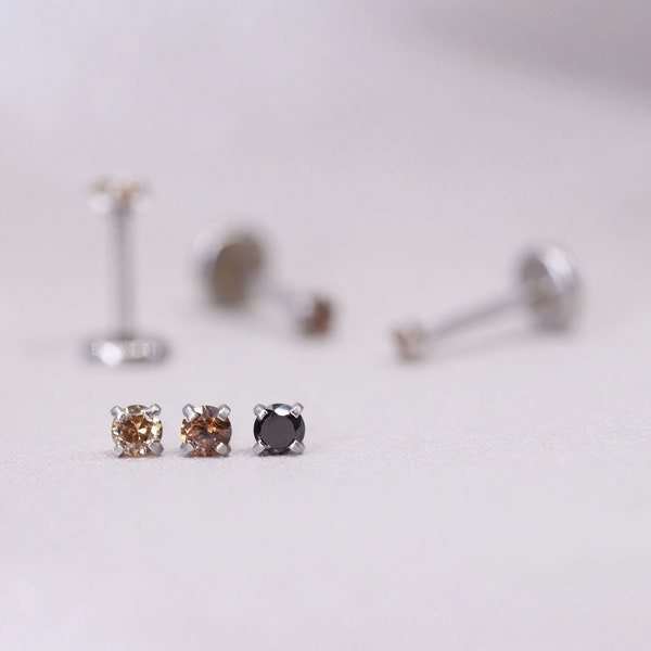 16G/18G/20G • Tiny 1.5mm/2mm Brown Ombre CZ Threadless Push Pin Labret Stud • Ombre Piercing • Tragus stud • Flat Back Earring