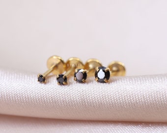 16G/18G/20G • Black CZ Gold Tiny Threadless Push Pin Labret Stud • 1.5mm - 3mm Cartilage earring • Tragus stud • Flat Back Earring