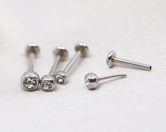 20G Tiny Bezel CZ Threadless Push Pin Labret Stud • 316L Surgical Steel • 2mm - 3mm • Tragus stud • Flat Back Earring • Nose Stud
