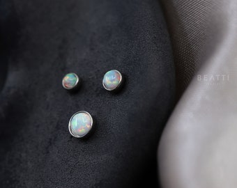 NEW ‣ 16G/18G/20G • Tiny Fire Opal Threadless Push Pin Labret Stud • Steel Opal Cartilage Earring • Opal Piercing • Flat Back Earring