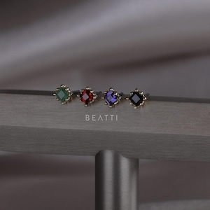 Mona • Tiny Gemstone Threadless Ends •  Princess Cut Square Gemstone Flat Back 14K Vermeil • Titanium Post
