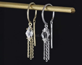 NEW ‣ Isla • White Topaz Open Hoops • Silver Chain Hoop Earrings • Kite Gemstone Hoops