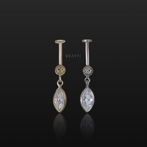 NOUVEAUTÉ ‣ Pendentif marquise BEATTI « Riké » en or massif 14 carats à dos plat • Boucle d'oreille de cartilage en or 14 carats • Boucle d'oreille à hélice verticale