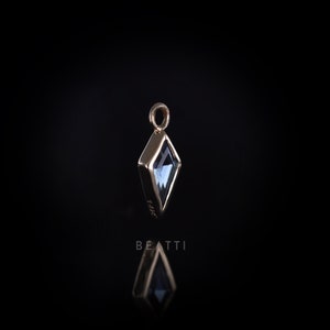NEW ‣ Zenith (Large) • 14K Solid Gold Hoop Charm • Genuine London Blue Topaz Kite Cut Gemstone Charm