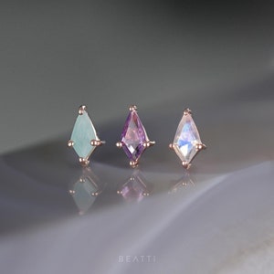 Siera • Rose Gold Natural Gemstone Threadless Ends 925 Silver  • Titanium Post • Flat Back • Amazonite • Amethyst