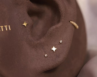 NEW ‣ 20G/18G/16G Tiny Sparkle Star Threadless Push Pin Labret Stud • Sparkle Star Cartilage earring • Tragus/Conch • FlatBack Earrings