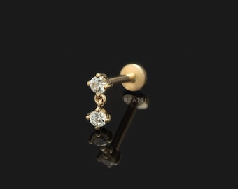 NEW ‣ 14K Gold Dangle CZ Bell Cartilage Stud • 18G Internally Threaded Labret • 14K Gold Dangle Stud Piercing • 14K Flat Piercing Stud
