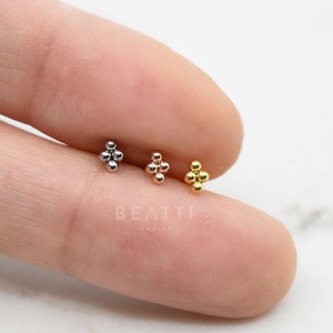 16g Super Tiny Quad bead Cartilage Earring, Tiny Ball labret, Beads Labret, Tiniest ball labret, Cartilage Studs.