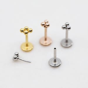 20G • 18G Tiny Trinity Ball Thread less Push Pin Labret Stud • Tribead/Quadbead Cartilage earring •Tragus stud • Flat Back Earring