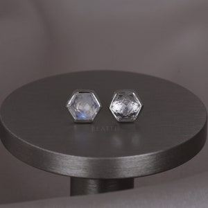 NEW ‣ Aria • Natural Gemstone Threadless Ends • Hexagon Gemstone Flat Back Earrings • 925 Silver / Titanium