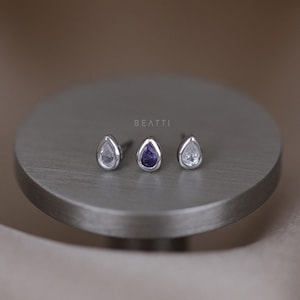 Emma • BEATTI Natural Gemstone Threadless Flat Back Earring  • Tiny Teardrop Gemstone Cartilage Earring • Push Pin Stud