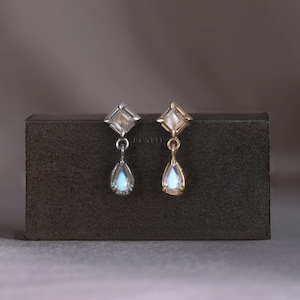 NEW ‣ Esther • BEATTI Natural Gemstone Threadless Ends 925 Silver • Titanium Flat Back • Dangle Gemstone Piercing