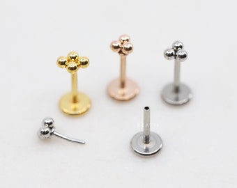 20G • 18G Tiny Trinity Ball Draadloos Push Pin Labret Stud • Tribead/Quadbead Kraakbeenoorbel • Tragus Stud • Oorbel met platte achterkant