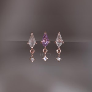 Celeste • BEATTI Natural Gemstone Thread less 925 Silver with Rose Gold • Titanium Post • Kite Cut Gemstone Piercing