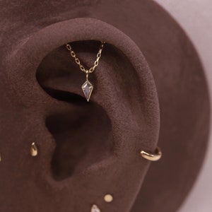 NEW ‣ 14K Solid Gold Vertical Helix Chain Piercing • Unique Gold Barbell • 14K Gold Helix Piercing • Dangle Chain Piercing