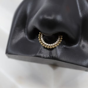 NEW ‣ 16 Gauge Pave Bead Cluster Hinged Segment Ring • 316L SS • Daith Earring Clicker • Nose Ring • Conch Hoop • Septum Clicker