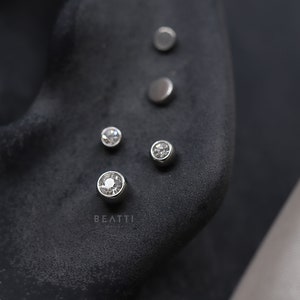 16G/18G/20G • Tiny 2mm/2.5mm/3mm Bezel CZ Threadless Push Pin Labret Stud • 316L Surgical Steel • Tragus stud • Flat Back Earring