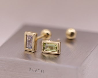 NEW ‣ Monik • 20G Natural Gemstone Barbell  • Peridot Labradorite Piercing  • Gemstone Cartilage Earring • Natural Gemstone Studs