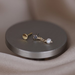 NEU ‣ Seren • Kleine Edelsteinperle ohne Ende 925er Silber • 14K Vergoldung • Titan Stift mit flache Rückseite • Piercing ohne Stift