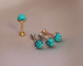 NEW ‣ Tiny Turquoise Cabochon Threadless Push Pin Labret Stud • Cartilage earring  • FlatBack Earrings