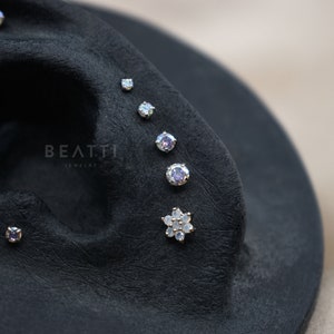 16G/18G/20G • AB • Crystal Tiny Threadless Push Pin Labret Stud • 1.5mm - 3mm Cartilage earring • Tragus stud • Flat Back • Forward helix