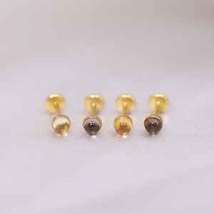 NOUVEAU ‣ 16G/18G/20G, citrine naturelle, quartz fumé avec épingle sans filetage • Boucle d'oreille cartilage avec pierres précieuses naturelles • Boucles d'oreilles à fond plat • CKG052