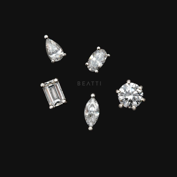 NEW ‣ [Brilliant Collection] Fancy Cut ⋆ Premium Diamond Simulant Stud ⋆ White Gold Plated 925 Silver ⋆ Top Quality