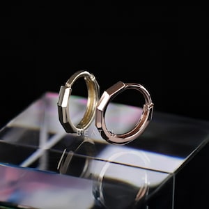 NEW ‣ 7mm Faceted Huggie Hoop • 14K Gold Luxury Diamond Cut Mini Hoop •  14k Gold Minimalist Hoop • Dainty Gold Huggie