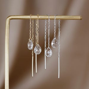 Chloe • Edelstein Tropfen Durchzieher Ohrring • 925 Silber Kette Durchzieher • Tropfen Edelstein Durchzieher