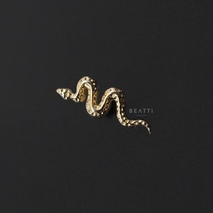 14K Solid Gold Tiny Snake Labret Stud • 14K Internally Threaded Labret • 14K Gold Snake Piercing • Gold Snake Tragus Earring