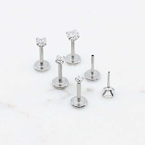 16G / 18G • Tiny Threadless Push Pin Labret Stud • 1.5mm - 3mm Cartilage earring •Tragus • Flat Back Earring • Forward helix • Nose Stud