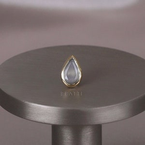 NEW ‣ Jade • Grey Moonstone Threadless Stud  • Gemstone Piercing • Flat Back • 925 Sterling Silver with 14K Gold Vermeil • Titanium Post