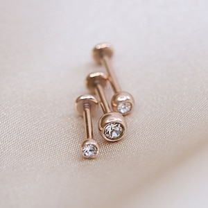 20G Tiny Bezel Set Threadless Push Pin Labret Stud • Rose Gold Labret • 2mm - 3mm • Tragus stud • Flat Back Earring • Nose Stud