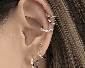 CZ Pave Hoop, Medium Pave Hoop, Boucle d'oreille Conch, Cartilage Hoop, Conch Hoop, 18g hoop, Conch Piercing, 925 Silver Hoop, Gold vermeil hoop