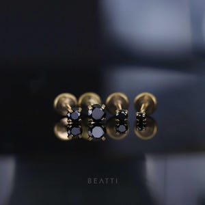 16G/18G/20G • Black CZ Gold Tiny Threadless Push Pin Labret Stud • 1.5mm - 3mm Cartilage earring • Tragus stud • Flat Back Earring