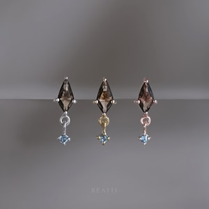 NOUVEAU Celeste • Quartz fumé et topaze bleue en argent 925 sans filetage • Tige en titane • Piercing pour pierre gemme taillée comme un cerf-volant