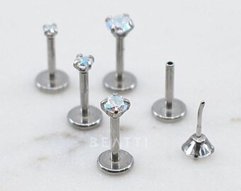 20G/18G/16G Flower Push Pin Labret • Threadless Flat Back Earring • Tragus Stud • Flat Back Stud • Helix Stud •cartilage Stud - UK
