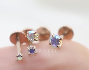 20G/18G AB • Tiny Rose Gold Tiny Threadless Push Pin Labret Stud • 1.5mm - 3mm Cartilage earring • Tragus stud • Flat Back Earring