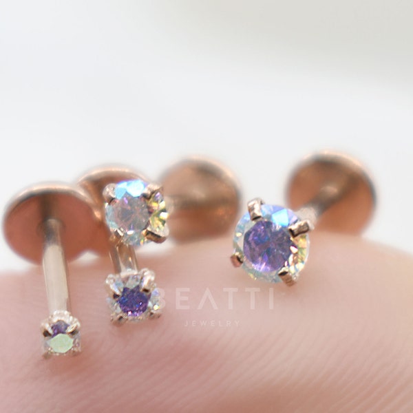 20G/18G AB • Tiny Rose Gold Tiny Threadless Push Pin Labret Stud • 1.5mm - 3mm Cartilage earring • Tragus stud • Flat Back Earring