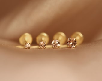 【sina】Picollet K18 Gold 16G Labret NEW ‣ 16G/18G/20G • Tiny Sparkly Golden Honey CZ Threadless