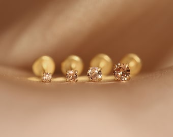 NEW ‣ 16G/18G/20G • Tiny Sparkly Golden Honey CZ Threadless Push Pin Labret Stud • Gold Piercing • Gold Tragus stud • Flat Back Earring