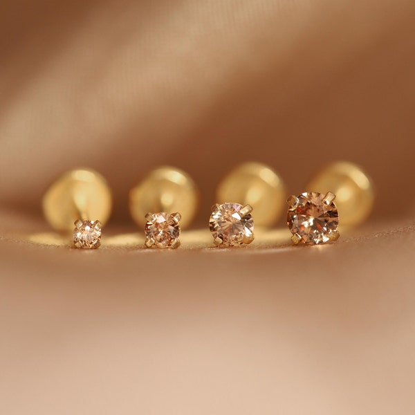 NEW ‣ 16G/18G/20G • Tiny Sparkly Golden Honey CZ Threadless Push Pin Labret Stud • Gold Piercing • Gold Tragus stud • Flat Back Earring