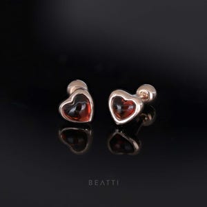 NEW ‣ Cora •  Heart Shaped Natural Gemstone Barbell  • Garnet Piercing  • Gemstone Cartilage Earring • Red Heart Earring