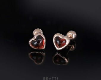Cora • Heart-Shaped Garnet Barbell • Natural Gemstone Cartilage Earring