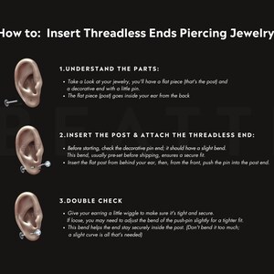 Threadless Piercing End Celeste • Natural Gemstone Threadless Flat Back Stud • 925 Silver 14K ...
