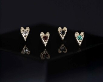 Heart • Ace of Gems 14K Solid Gold Flatback Stud
