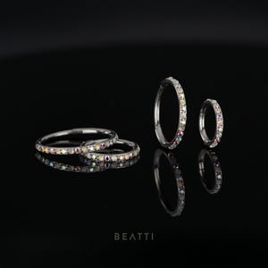 NEW ‣ Verified Titanium in Silver Magical Iridescent Clicker Hoop • Fire White Opal Clicker • Unicorn Clicker • Cartilage Hoop