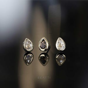 Emma • Teardrop Gemstone Threadless Flat Back Earring • Tiny Cartilage Stud • Push Pin